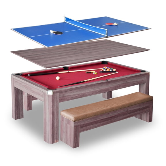 Hathaway Newport Pool Table Combo Set with Benches, 7-ft, Woodgrain Finish