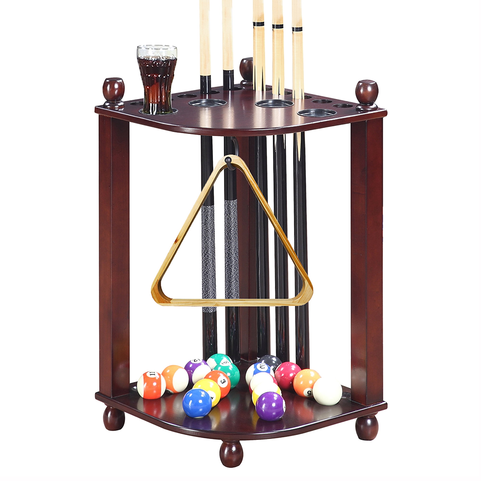 Hathaway Classic Floor Billard-Queue-Rack – Freistehend, Aus Massivholz, Mit Getränkehaltern, 26x73x71 Cm