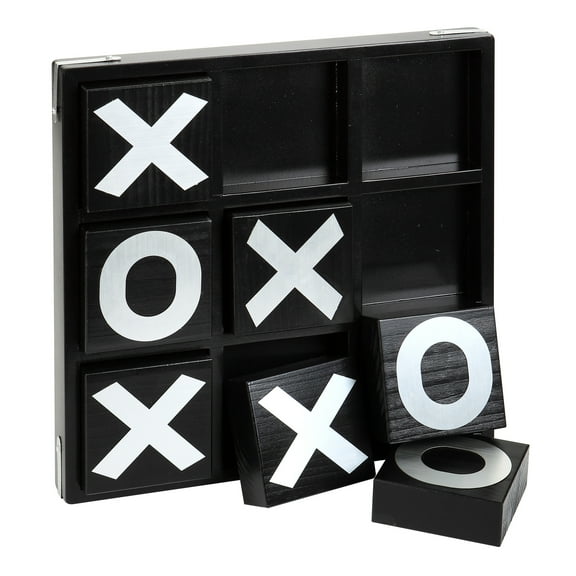 Hathaway Vintage Tic Tac toe Set - Wood with Ebony Finish, includes Board and 9 Pieces