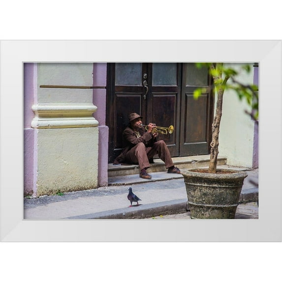 Hatherill, Colin 24x17 White Modern Wood Framed Museum Art Print Titled - Playing For Pigeons