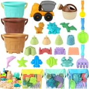 Hatisan Beach Toys, 27Pcs Sand Toys, Sandbox Toys, Sand Castle Kit, Beach Travel Toys for Kids Toddlers Boys Girls