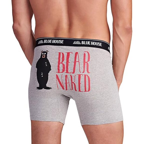 Little Blue House Men's Funny Boxer Briefs, Bear Naked, Large
