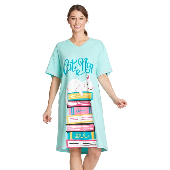 Little Blue House Women's Sleepshirt, Cat Nap, One Size
