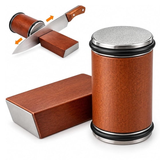 Hatori Rolling Knife Sharpener Kit 15 & 20 Magnetic Angle Block Straight-Edge Chef Knife Sharpener 400 & 3000 Grit Ceramic Wood Base Manual Kitchen Tool for Home Cooks and Culinary Enthusiasts