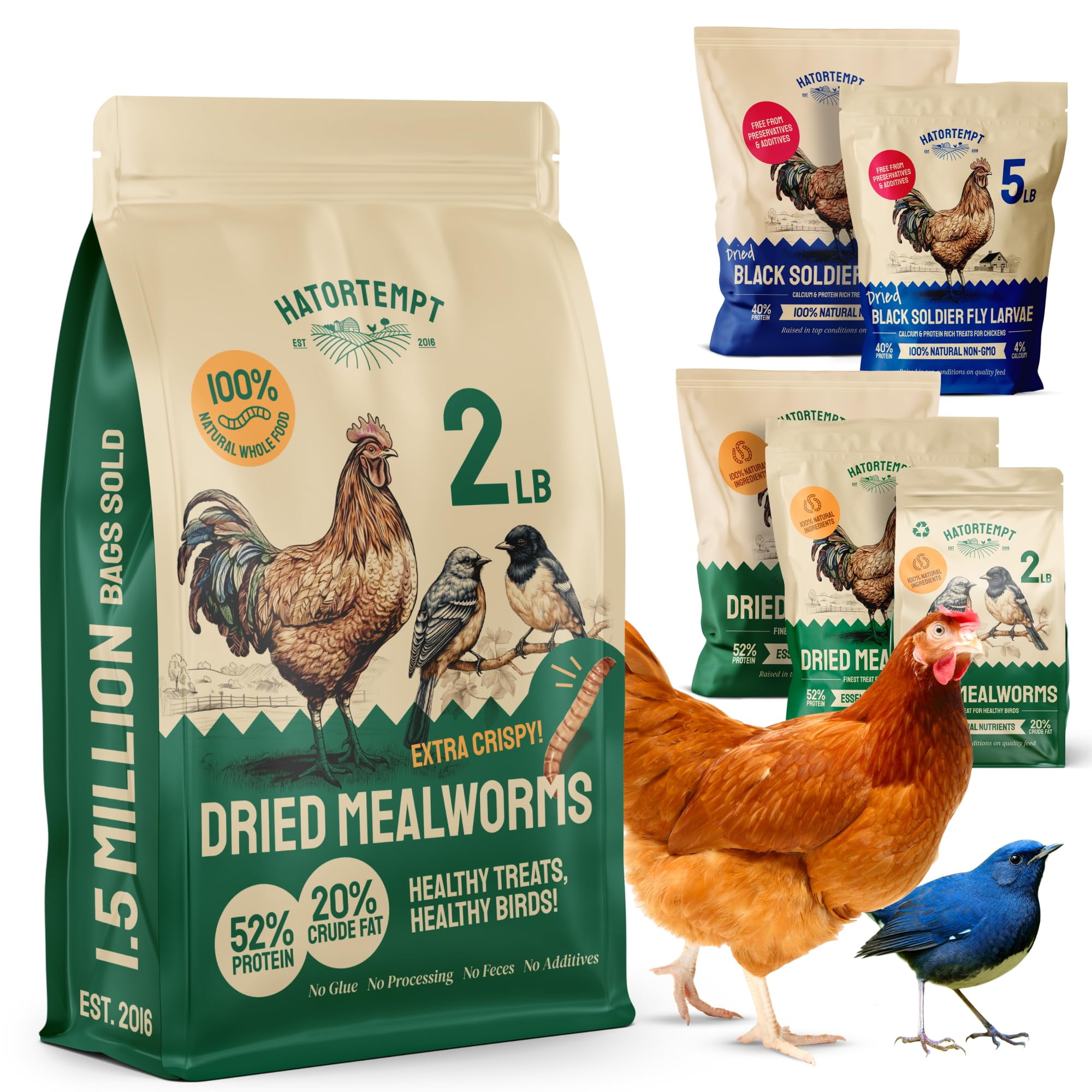 Hatortempt Dried Mealworms 2lbs MMF7 NonGMO Organic Chicken Feed