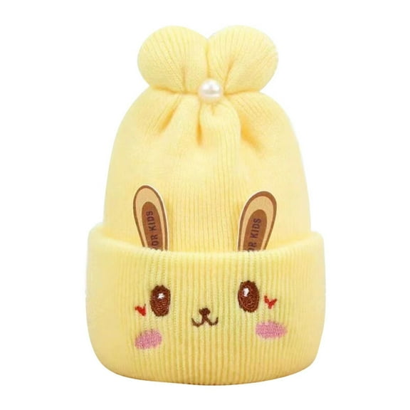 Hats 0 6 Months Knitted Ears Embroidery Pleated Top Imitation Pearl Decor Stretchy Ear Thicker Autumn Winter Baby Girls Boys Beanie Cap For Trip Hat