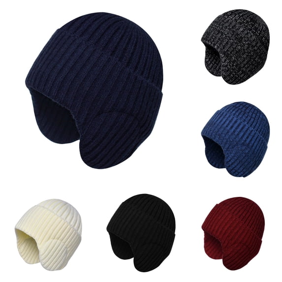 Hats &1 | Men and Women Outdoor Winter Hat with Earmuffs Thick Knitted Wool Cold Weather Front Brim