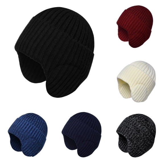 Hats &1 | Men and Women Outdoor Winter Hat with Earmuffs Thick Knitted Wool Cold Weather Front Brim
