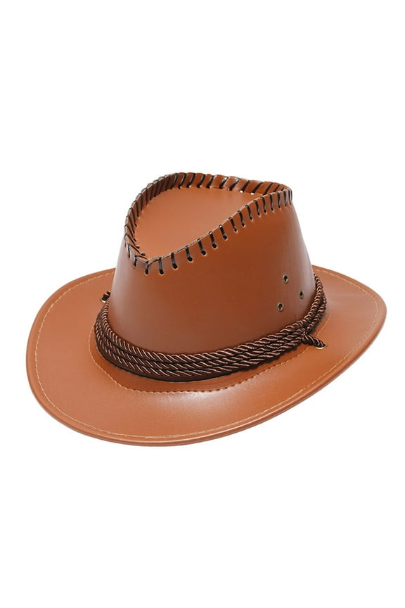 Hats Adult Fashion Sun Protection Solid Western Cowboy Leather Windproof Hat