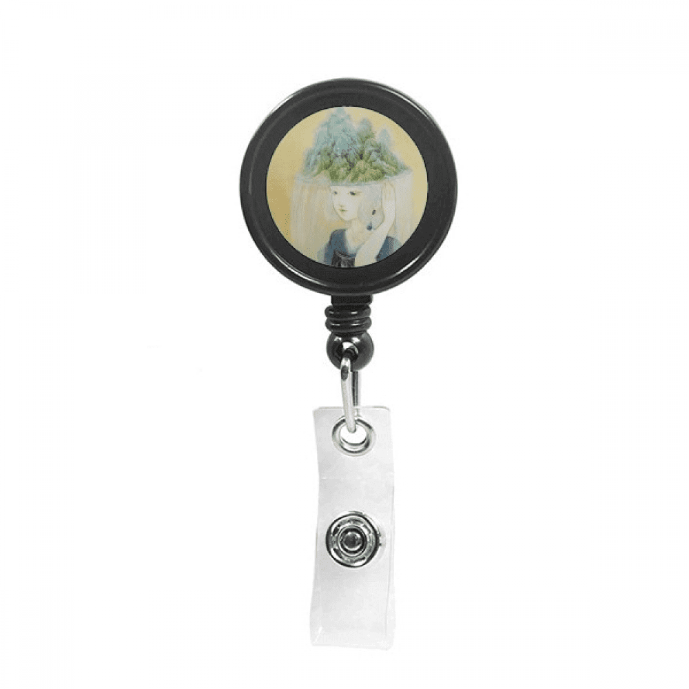 Hats Beauty Chinese Antique Illustrator Retractable Keychain Badge Holder ID Badge
