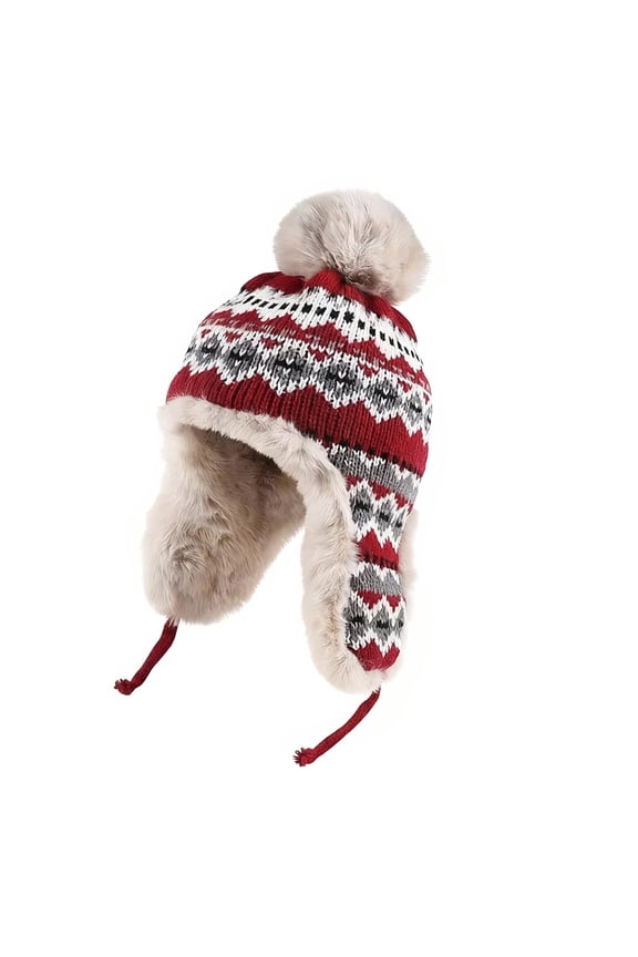 Hats Bomber Hat Women's Knitted Hat With Bobble Winter Hat Warm Windproof Thickened Ski Hat Double Layer Lined Beanie Hat