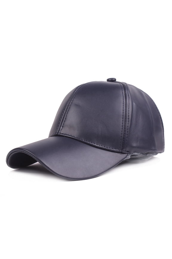 Leather Baseball Cap Men Women Adjustable Peaked Blue