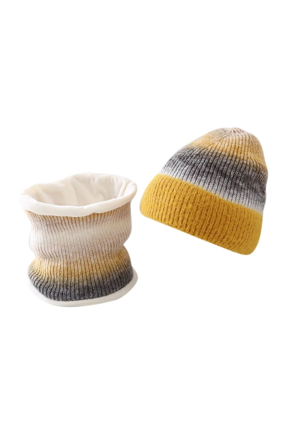 Hats Christmas Women Winter Thicken Windproof Rainbow Knit Ski Riding Fleece Warmer Hairball Adjustable Cap And Scarf Neckerchief Warm Collar Set Outdoor Tie Dye Suit Winter Hats For Women