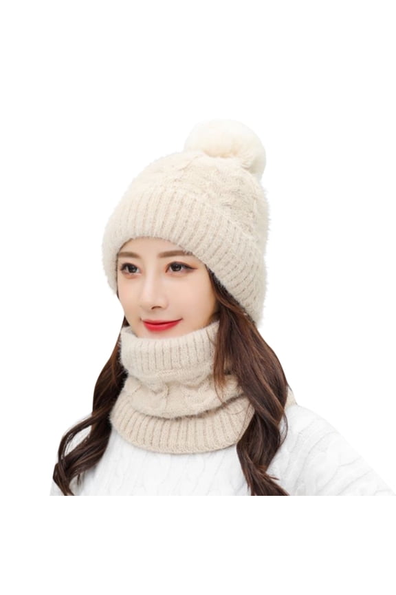 Hats Christmas Women Winter Windproof Ski Riding Fleece Warmer Hairball Adjustable Cap And Scarf Neckerchief Warm Collar Set Outdoor Suit Winter Hats For Women
