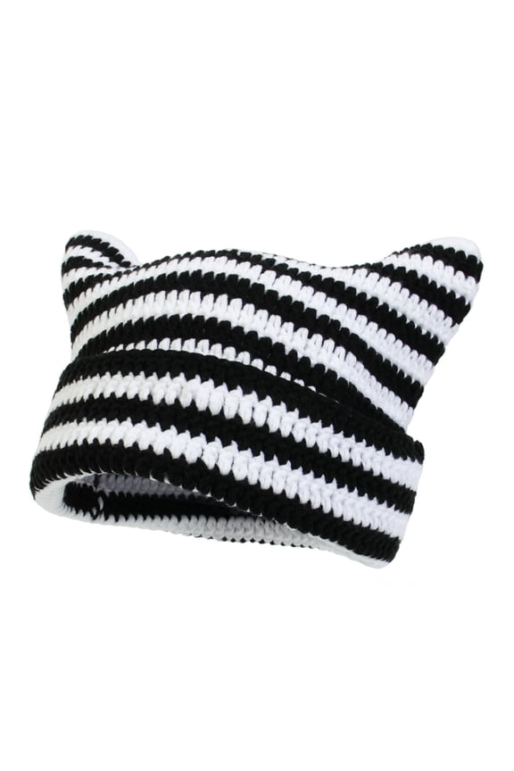 Hats Crochet For Women Handmade Knit Cat Ear Beanie Winter Vintage Goth Hat