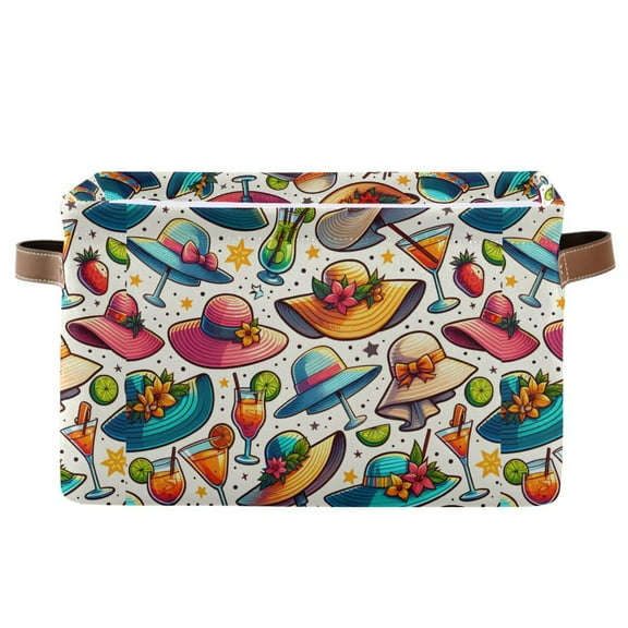 Hats Drink Lemon Storage Bins with Handle Fabric Organizer Basket Foldable Box 1 Pack 14.2x10.2x8.3