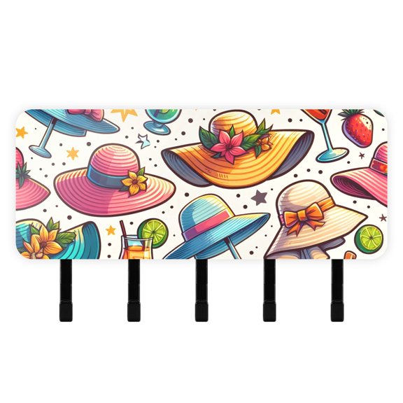 Hats Drinks Fruit Mail Holder Organizer Wall Mount with Shelf Key Holder Key Rack with 5 Key Hooks for Wall Decorative