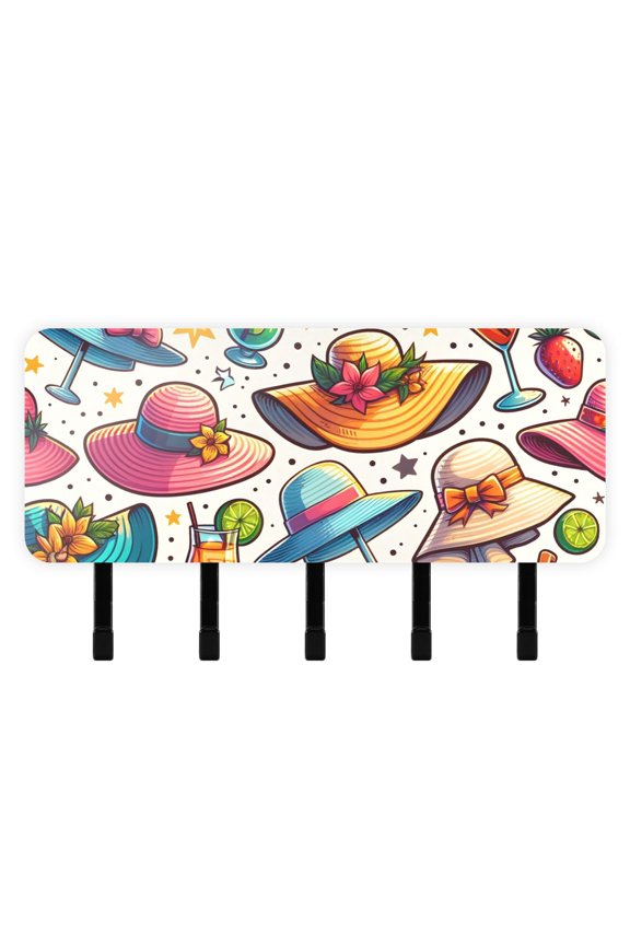 Hats Drinks Fruit Mail Holder Organizer Wall Mount with Shelf Key Holder Key Rack with 5 Key Hooks for Wall Decorative