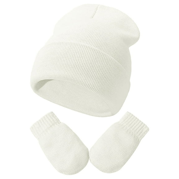 Hats For Boys Toddler Kids Fall Winter Soft Solid Knitted Hat With Glvoes White 3 Months-24 Months