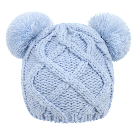 Hats For Boys Toddler Kids Winter Soft Knitted Warm Furry Bear Ears Hat Light Blue 0 Months-6 Months