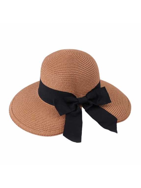 Hats For Women Brown Sun Hats For Women Fashion SunSummer Ponytail Beach Wide Brim Foldable Hats
