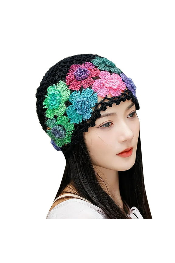 Hats For Women Fashion Vintage Handmade Embroideried Cotton Crochet Knit Hollow Out Floral Knit Hat