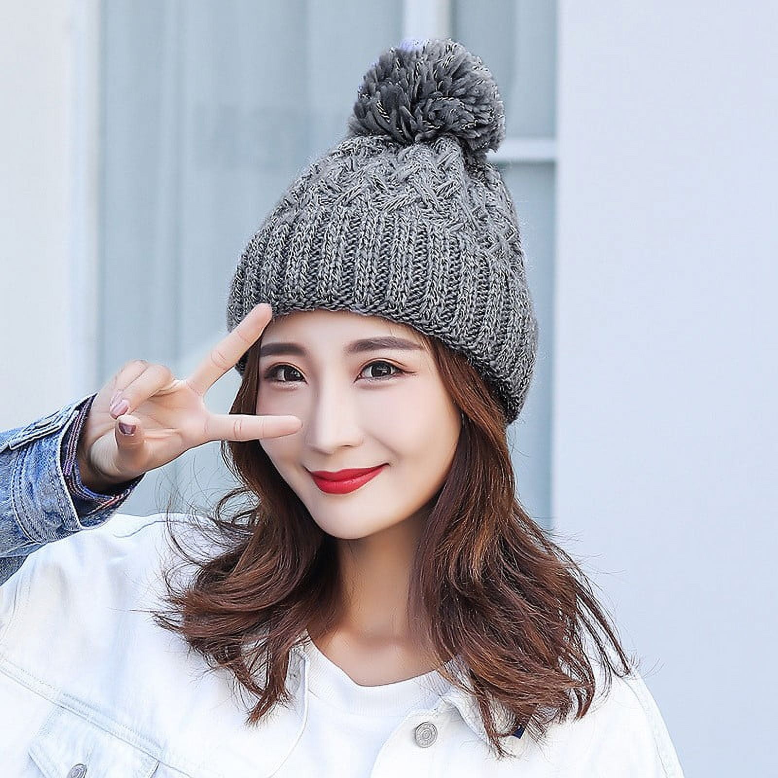 Girl Warm Ski New Brand Big Fur Pom Poms Ball Knitted Hats Scarf Hat Set  Winter Women Beanie Hat Thick Skullies Female Cap