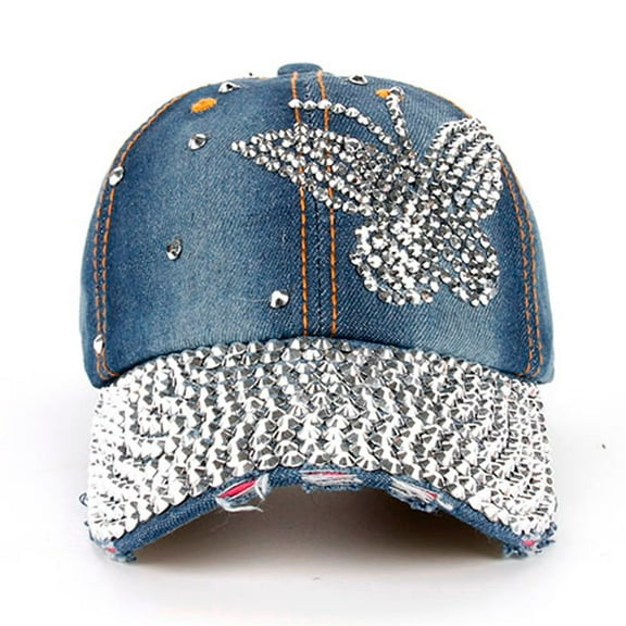 Hats For Womens Womenbutterfly Denim Rhinestone Baseball Caps Snapback Hop Flat
