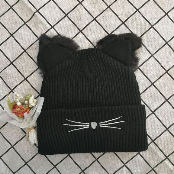 Hats Kitty Ear Knit Hat Embroidered Cute Fall Winter Warm Pullover Accessory for Comfort and Style