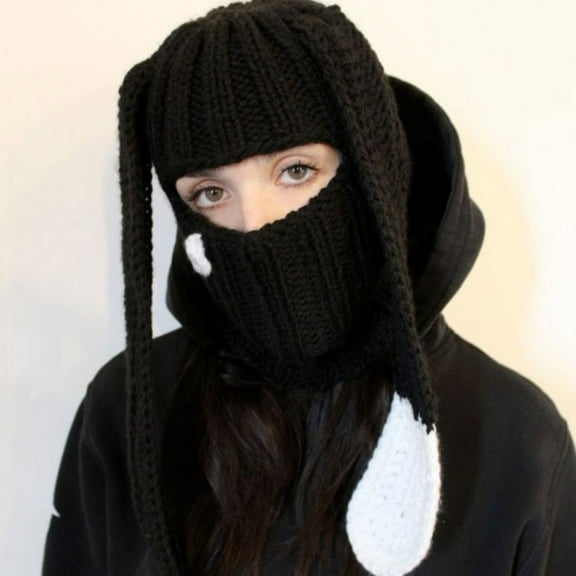 Hats Rabbit Ear Hat - Autumn and Winter Neck Knitted Hat for Warmth and Style