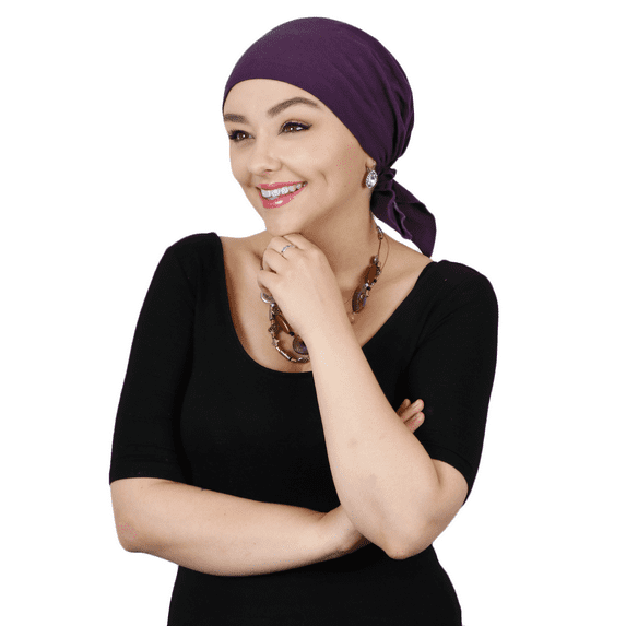 Hats, Scarves and More Celeste Cotton Chemo Scarves Pre Tied Head Scarf For Women Cancer Patients (Plum)