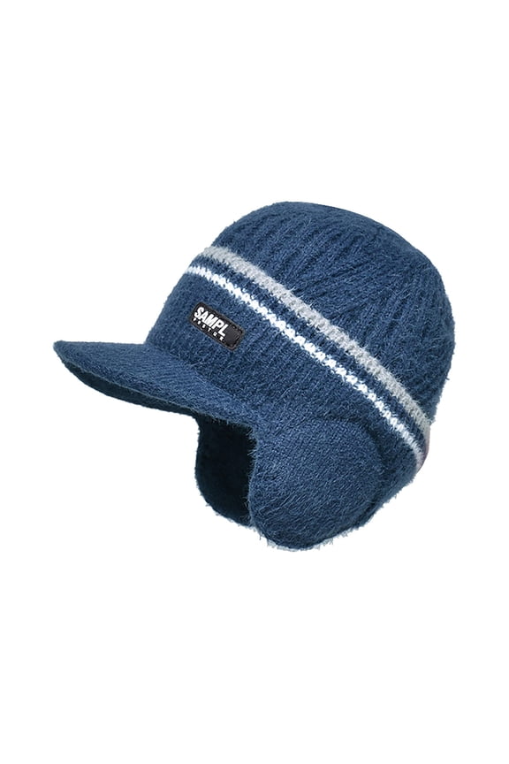 Hats Winter Men Hat Fleece Lined Cuff Knit With Visor Warm Earflaps Ski Cap