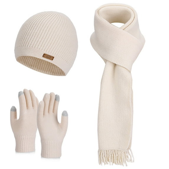 Hats for Women Winter Fashion Warm Earmuffs Knitted Hat Scarf Gloves Three-piece Set Thermal Fashion Solid Color Outdoor Cozy Set Casual Stretch Cute Lightweight Workout Hats for Women