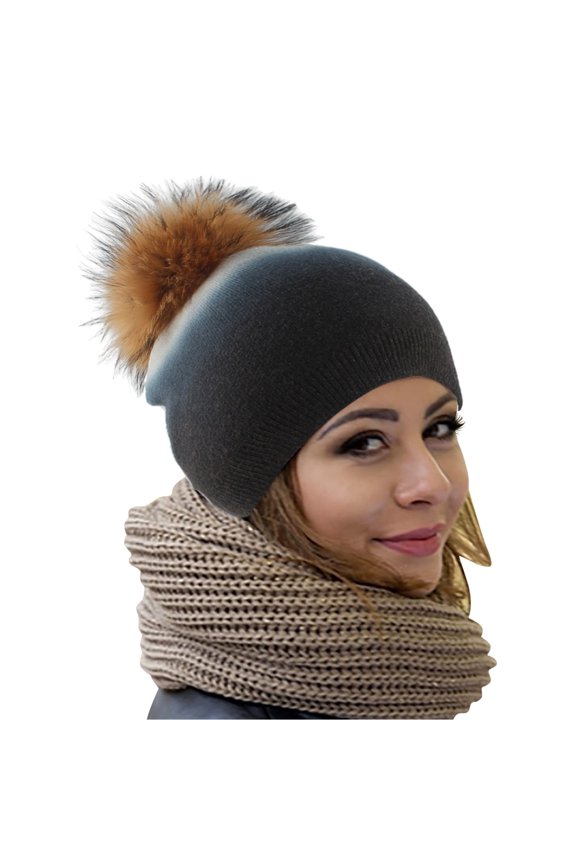 Hats Women's Winter Autumn Faux Plush Bobble Gradient Knitted Hat