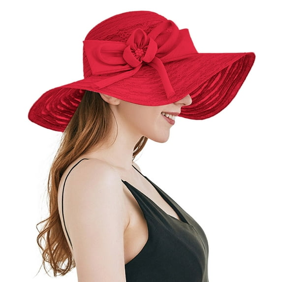 Hats Womens Summer Dress Wide Leaf Flower Bridal Shower Sun Beach Hat