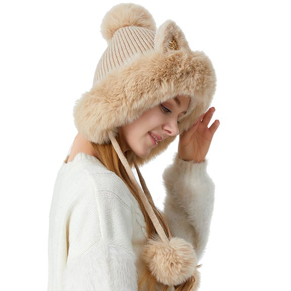 Womens Thick Knit Hat with Cute Cat Ears - Fashion Wool Hat for Warm Comfort