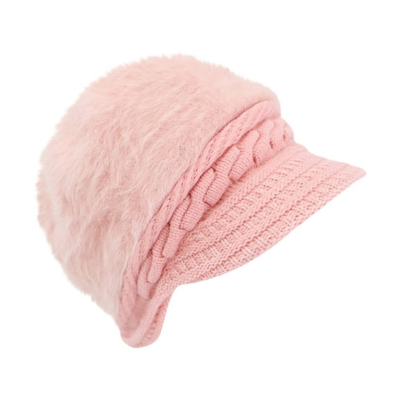 Hats Womens Winter Beanie Faux Warm Knitted Wool Cap With Visor Hat