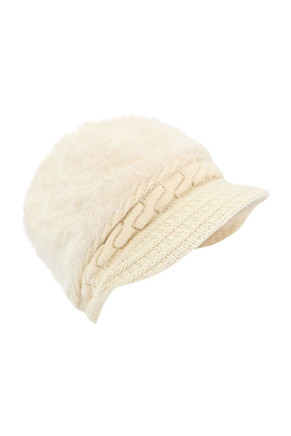 Hats Womens Winter Beanie Faux Warm Knitted Wool Cap With Visor Hat