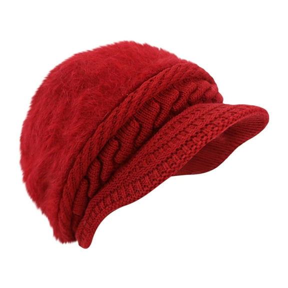 Hats Womens Winter Beanie Faux Warm Knitted Wool Cap With Visor Hat
