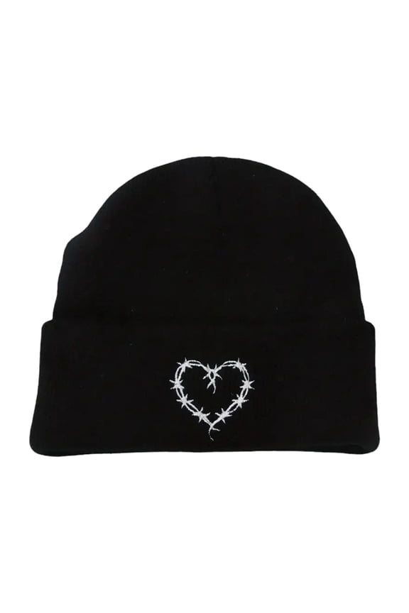 Hats for Men Unisex Knitted Hat with Love Embroidery Warm Fashionable Woolen Cap Mens Hats Black One Size