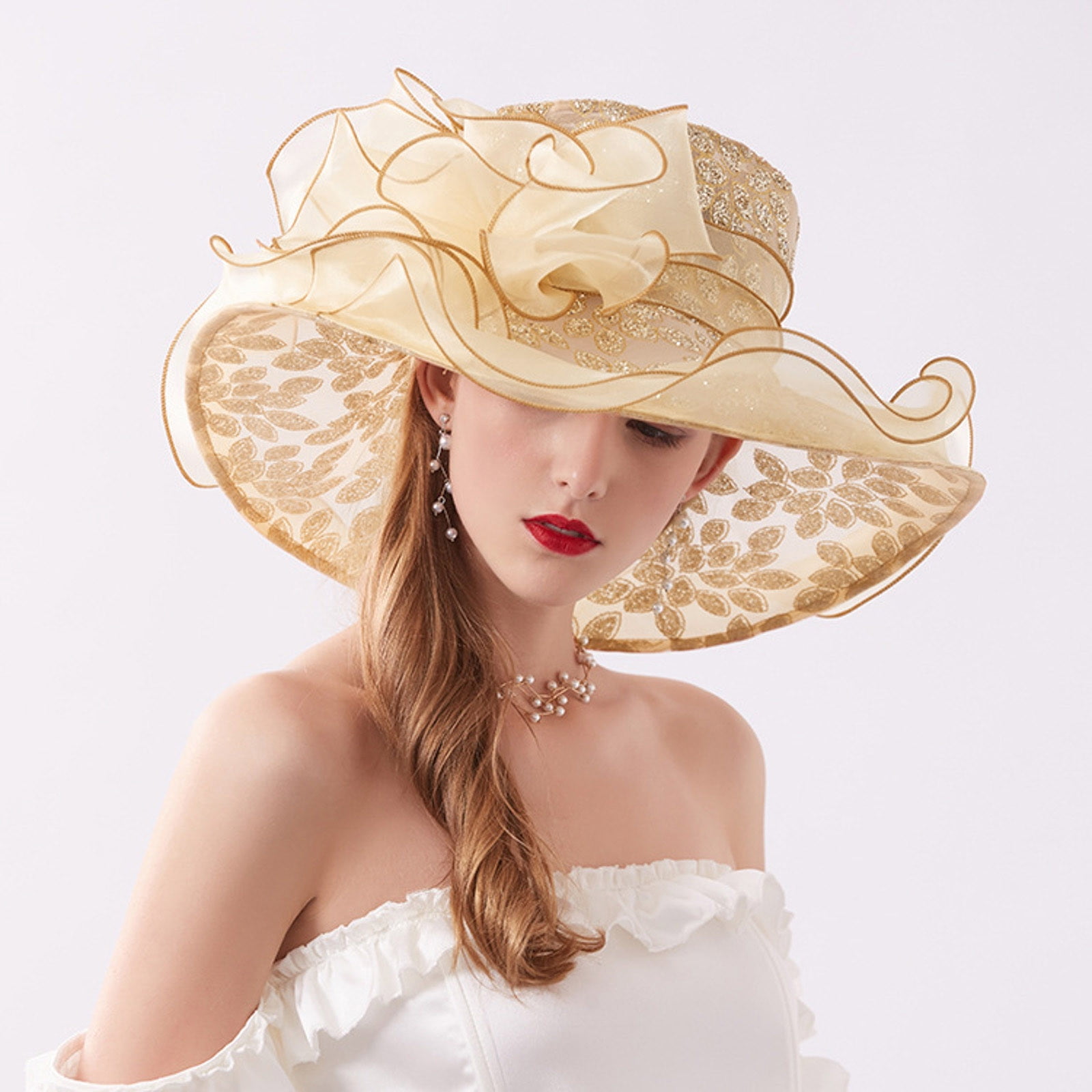 Sunhat Women's Summer Hat Wide Brim Sun Hat Wedding Bridal Hat Dress Party  Hat (Pink A)