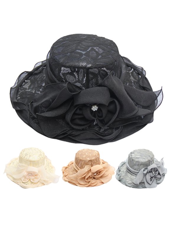 Hats for Women - Church Dress Hat Church Cap Lace Flower Temperament Foldable Translucent Hat for Wedding