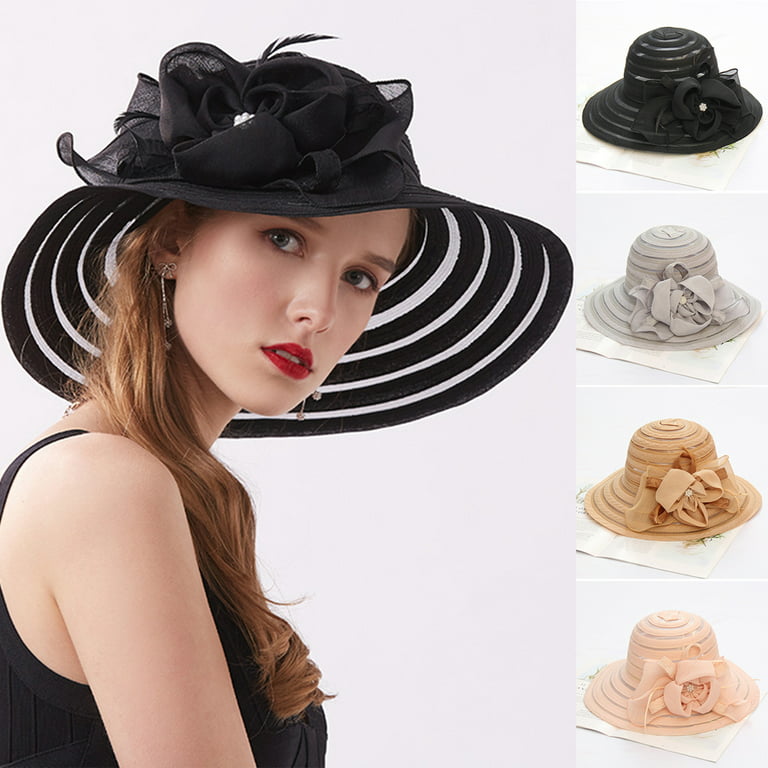 Hats for Women - Church Dress Hat Wide Brim Foldable Floral Hat Bridal  Shower Hat Sun Cap