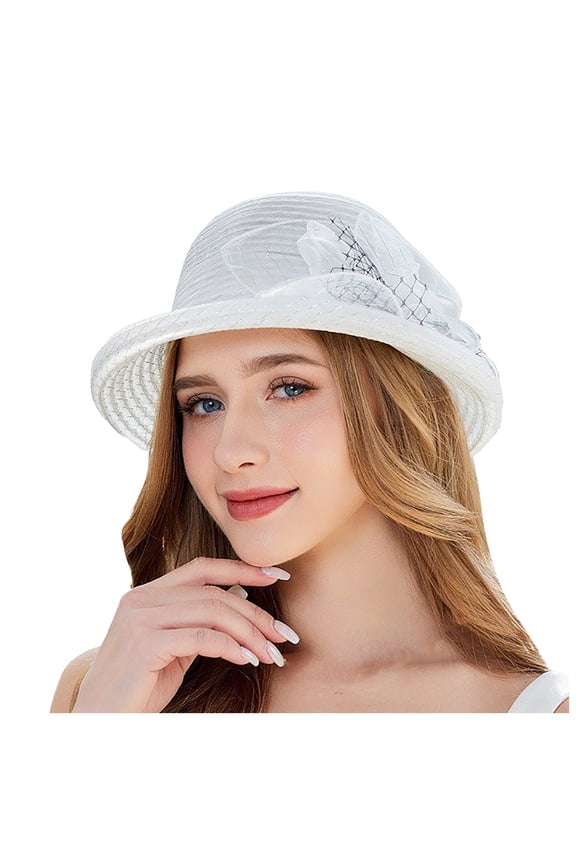 Hats for Women Dress Wide Leaf Flower Bridal Shower Flat Cap for Women,White,One Size