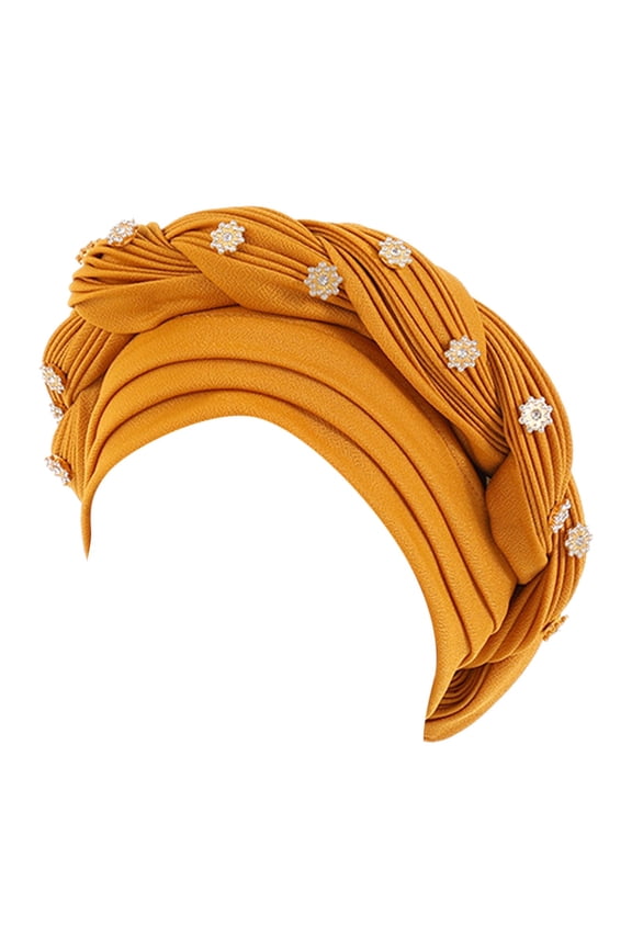 Hats for Women Fashion Beading Braid Hat Muslim Ruffle Cancer Wrap Cap Sleep Caps Satin Lined Hair Bonnets Hats