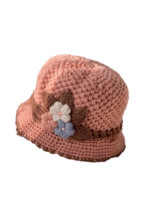 Hats for Women French Thicken Flowers Knitted Woolen Hat Warm Windproof Knitted Crochet Flower Knitting Hats