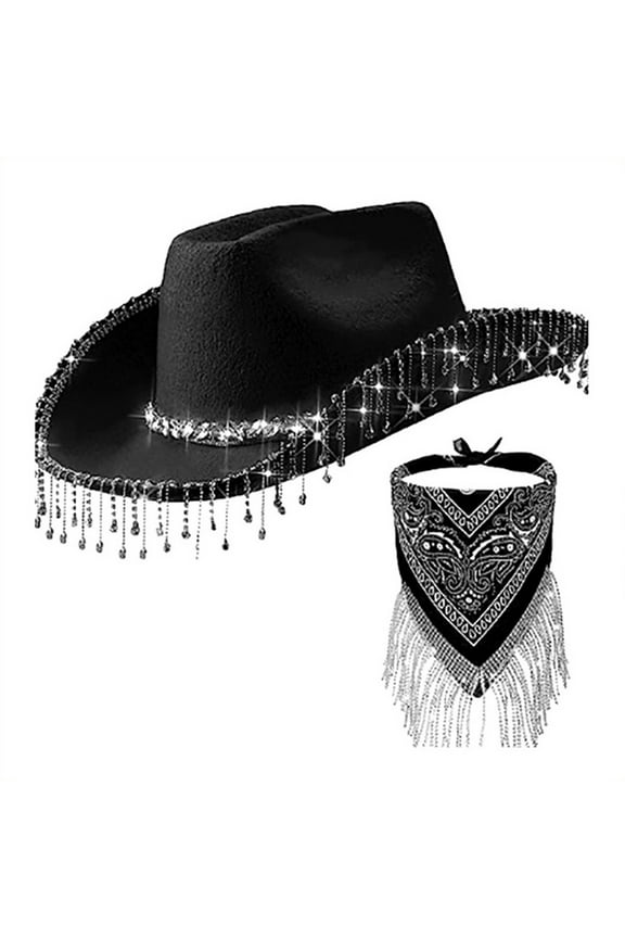 Hats for Women Hat Elegant Pendant Cowboy Hat Tassel Scarf Dating Decoration Two Piece Set Hats