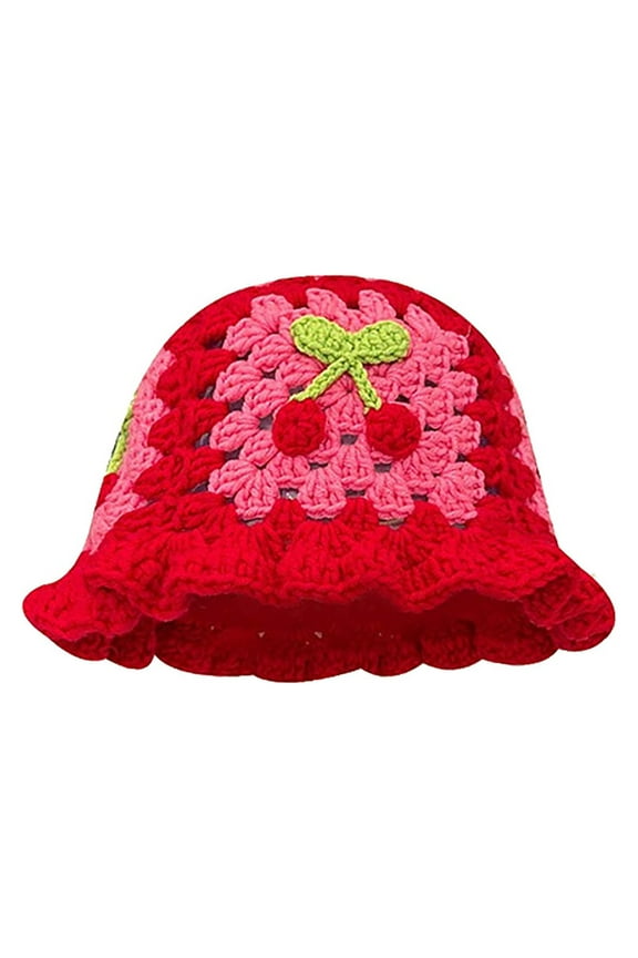 Hats for Women Japanese Vintage Hollow Flowers H Made Knitted Pot Hat Autumn Winter Sweet All Cotton Hat Show Face Small Hats