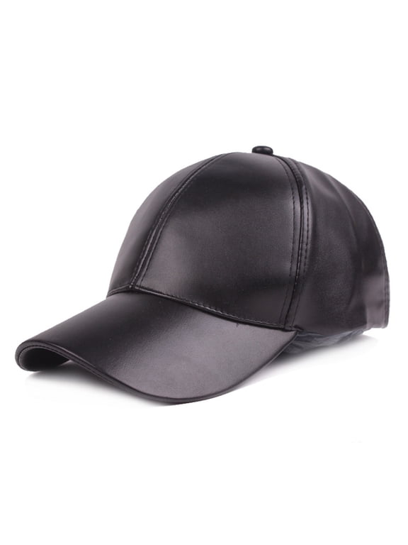 Hats for Women Leather Baseball Cap Adjustable Leather Peaked Cap
