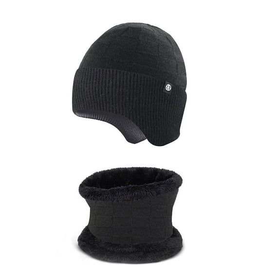 Hats for Women/Men 2022 Wool Warm Ear Protection Hat Scarf Two-piece Winter Outdoor Velvet Knit Set